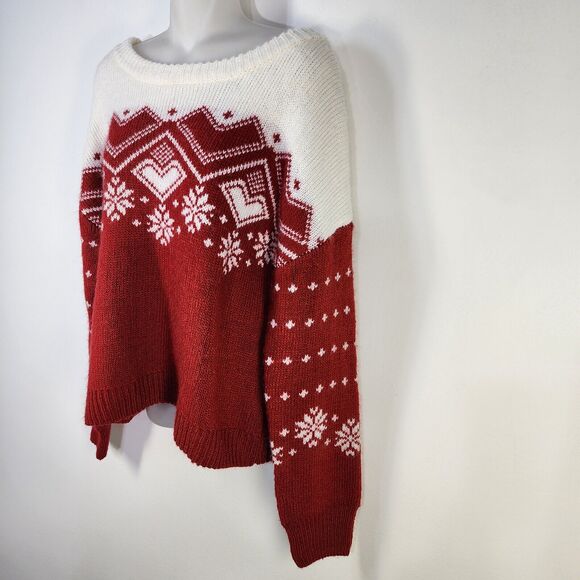 Ruby Moon Sweater Womens Size Large Wool Blend Pullover Red Snowflake Heart Knit - Picture 5 of 8
